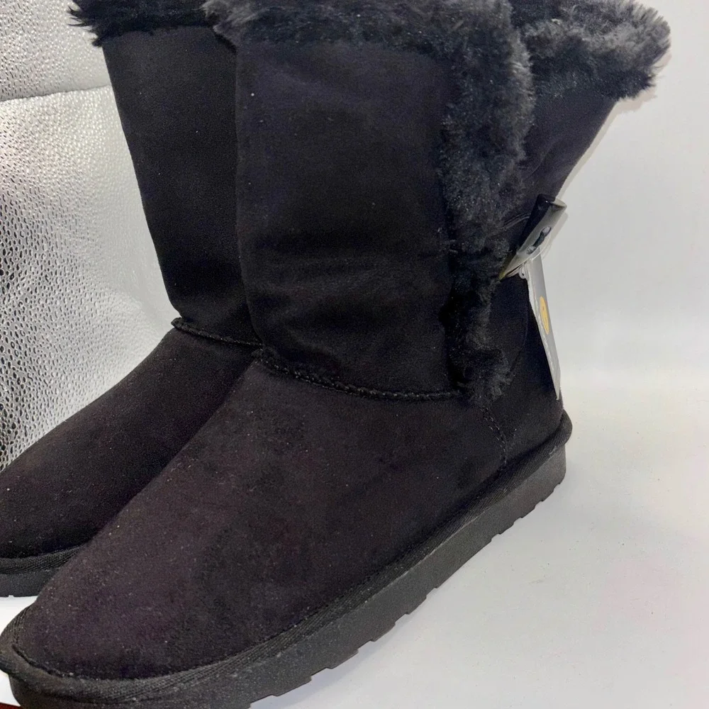 Joe Boxer Romy Womens 8 Black Faux Suede Fur Lined Toggle Mid Calf Winter Boots‎